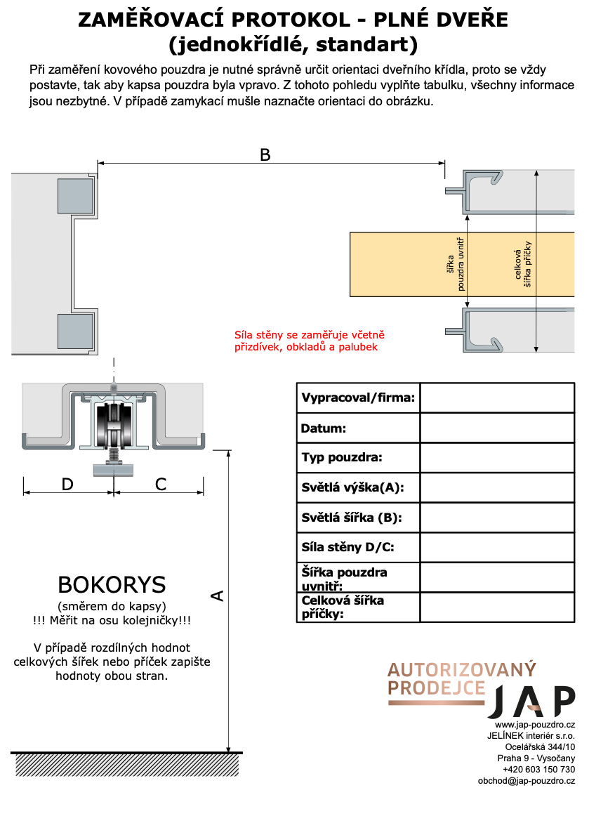 ZAMĚŘOVACÍ PROTOKOL - PLNÉ DVEŘE